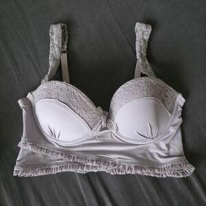 Eloise Lace-Trim Light Gray Bralette with Ruffle Hem